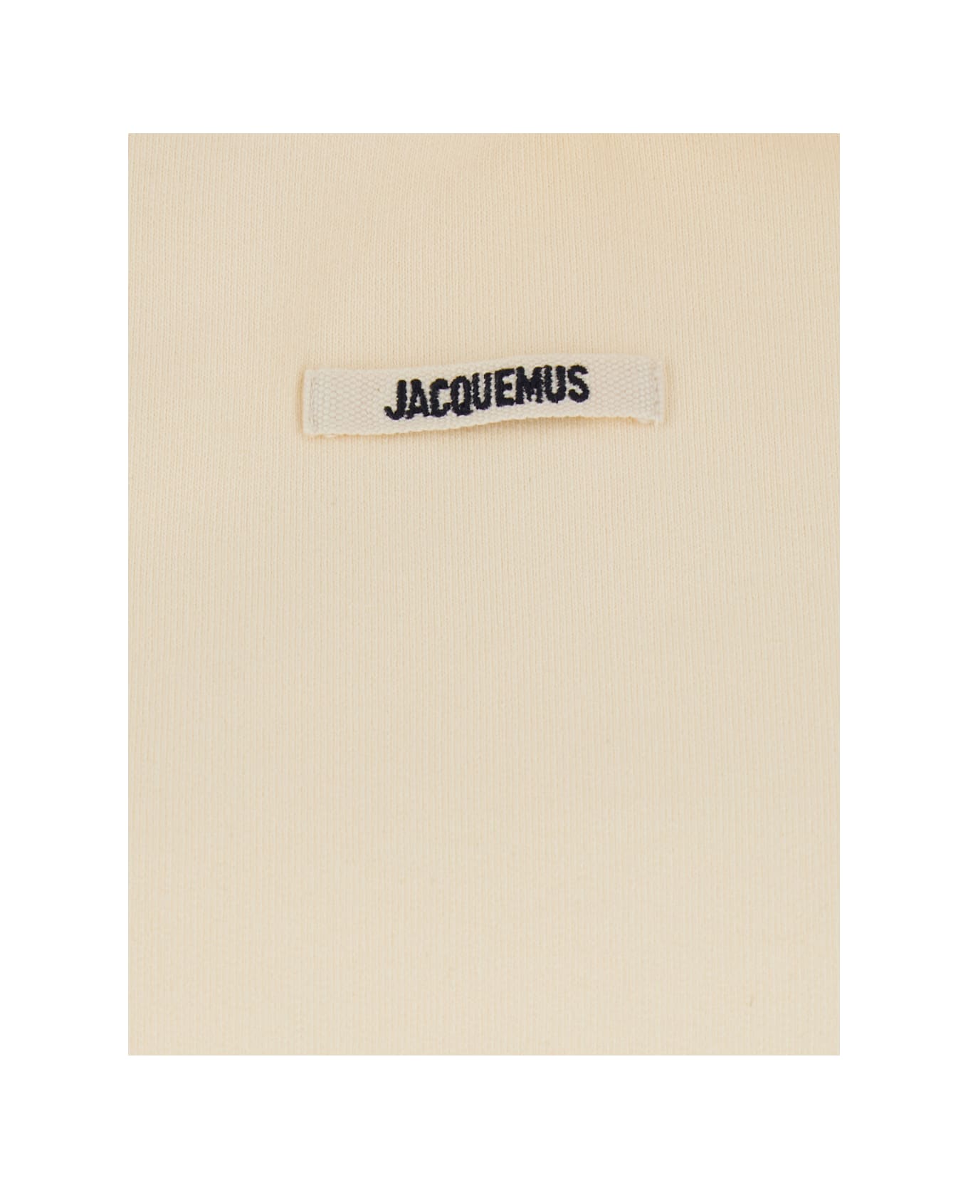 Jacquemus 'le Hoodie Gros Grain' Beige Cropped Hoodie With Drawstring Hood And Logo Patch On The Front In Cotton Woman - Beige