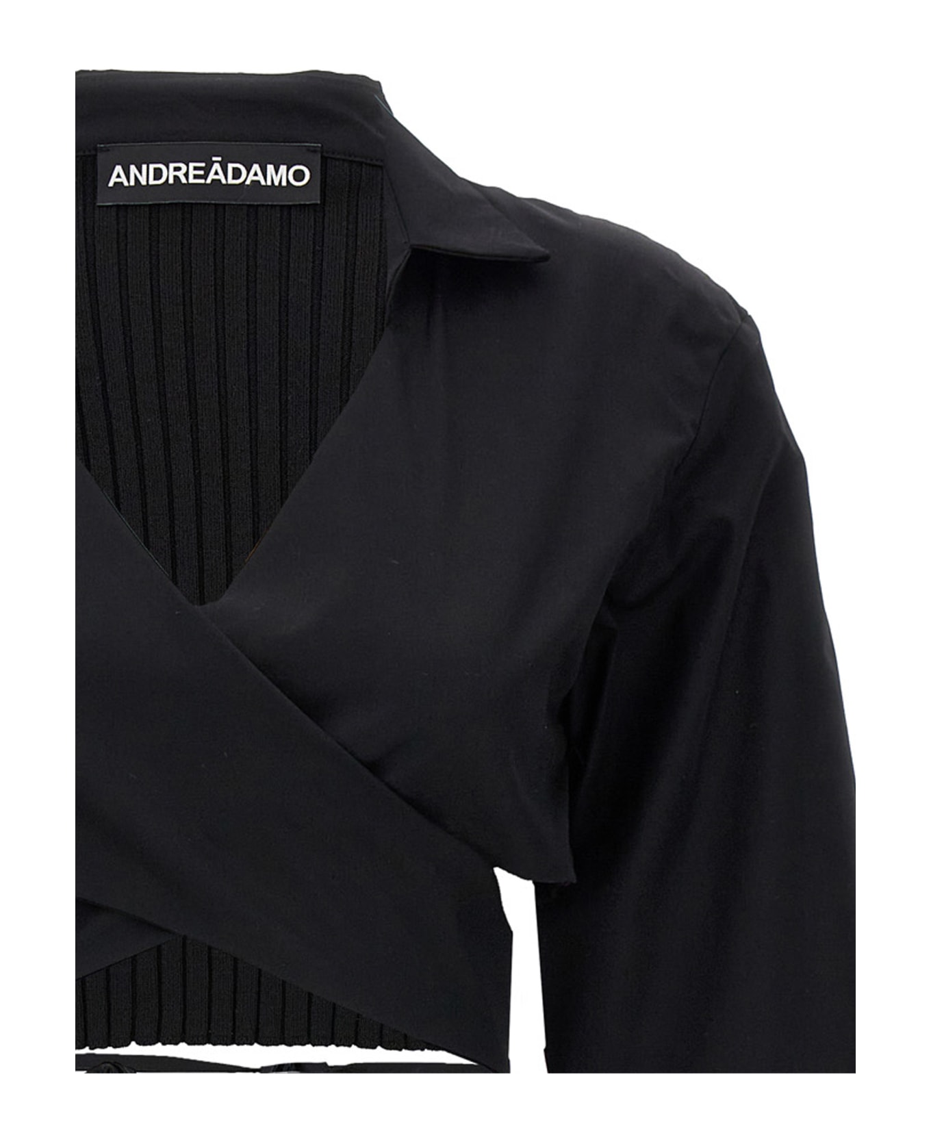 ANDREĀDAMO 'criss Cross' Cropped Shirt - Black  