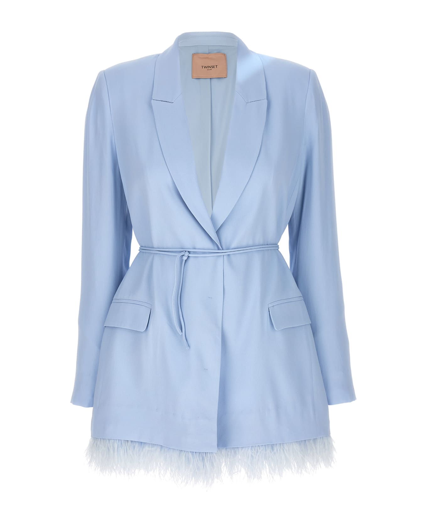 TwinSet Feather Blazer Dress - Light Blue