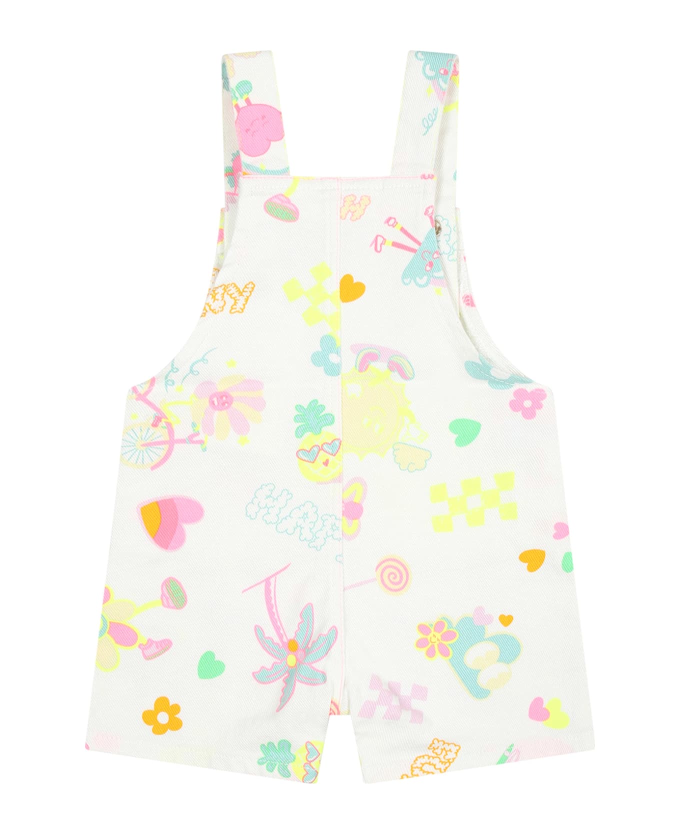 Billieblush White Dungarees For Baby Girl With Multicolor Pattern - White コート＆ジャケット