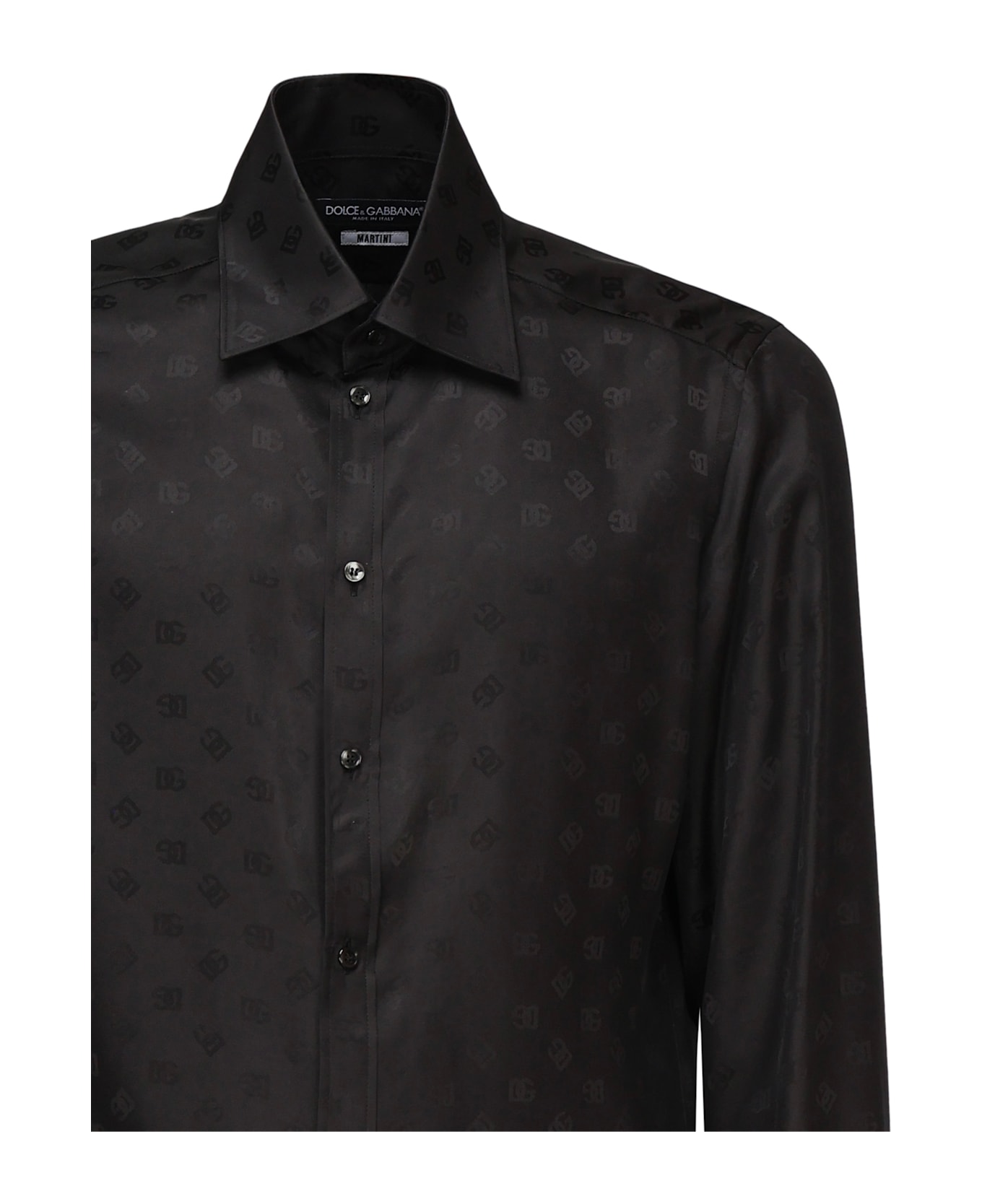 Dolce 
Gabbana Martini Silk Jacquard Logo Shirt - Black