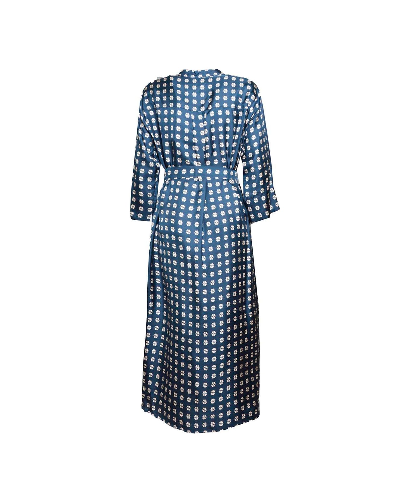 Max Mara All-over Printed Tied Waist Dress - Blu