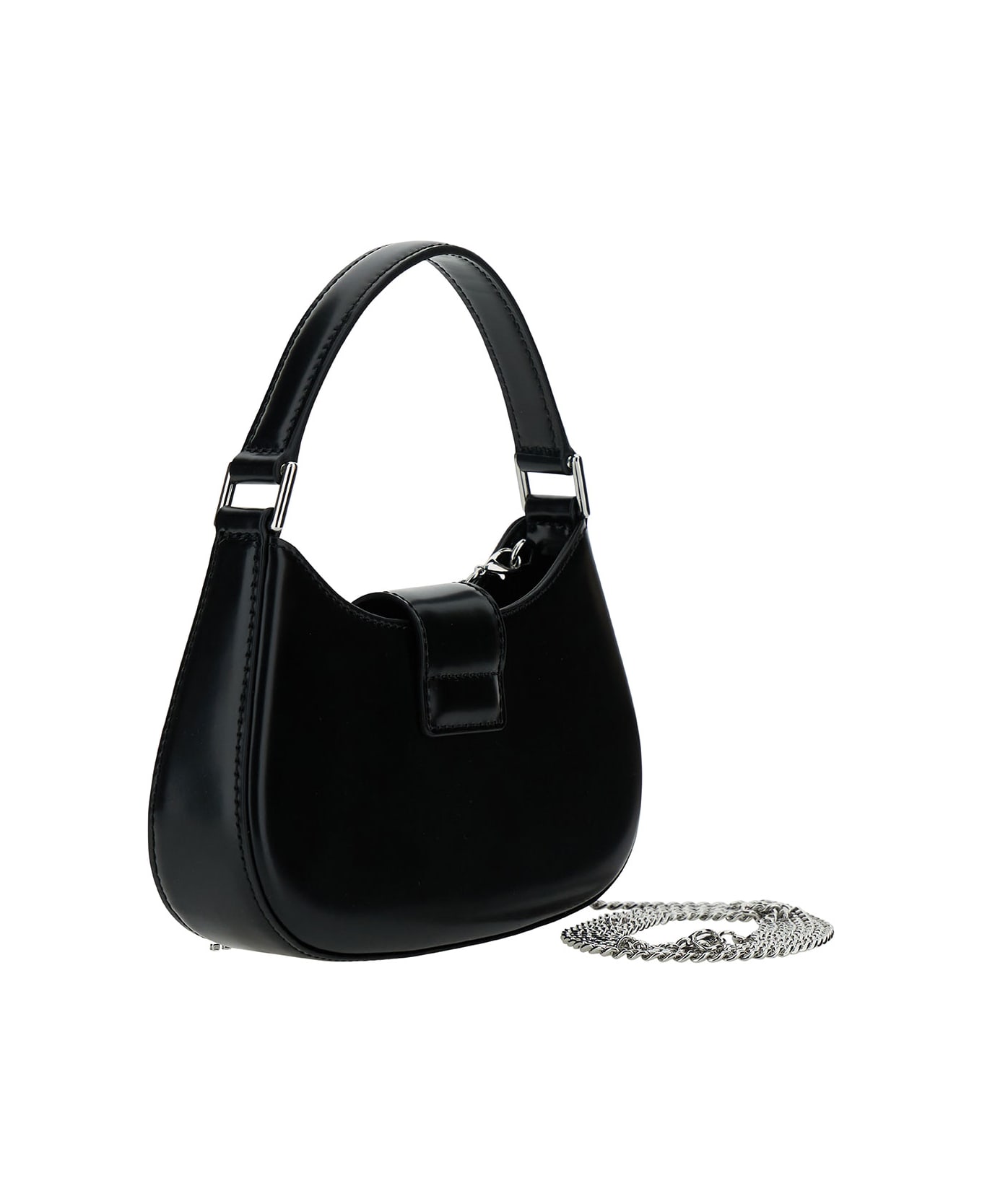 self-portrait Black Hobo Bag With Swarowski Bow Detail In Glossy Leather Woman - Black