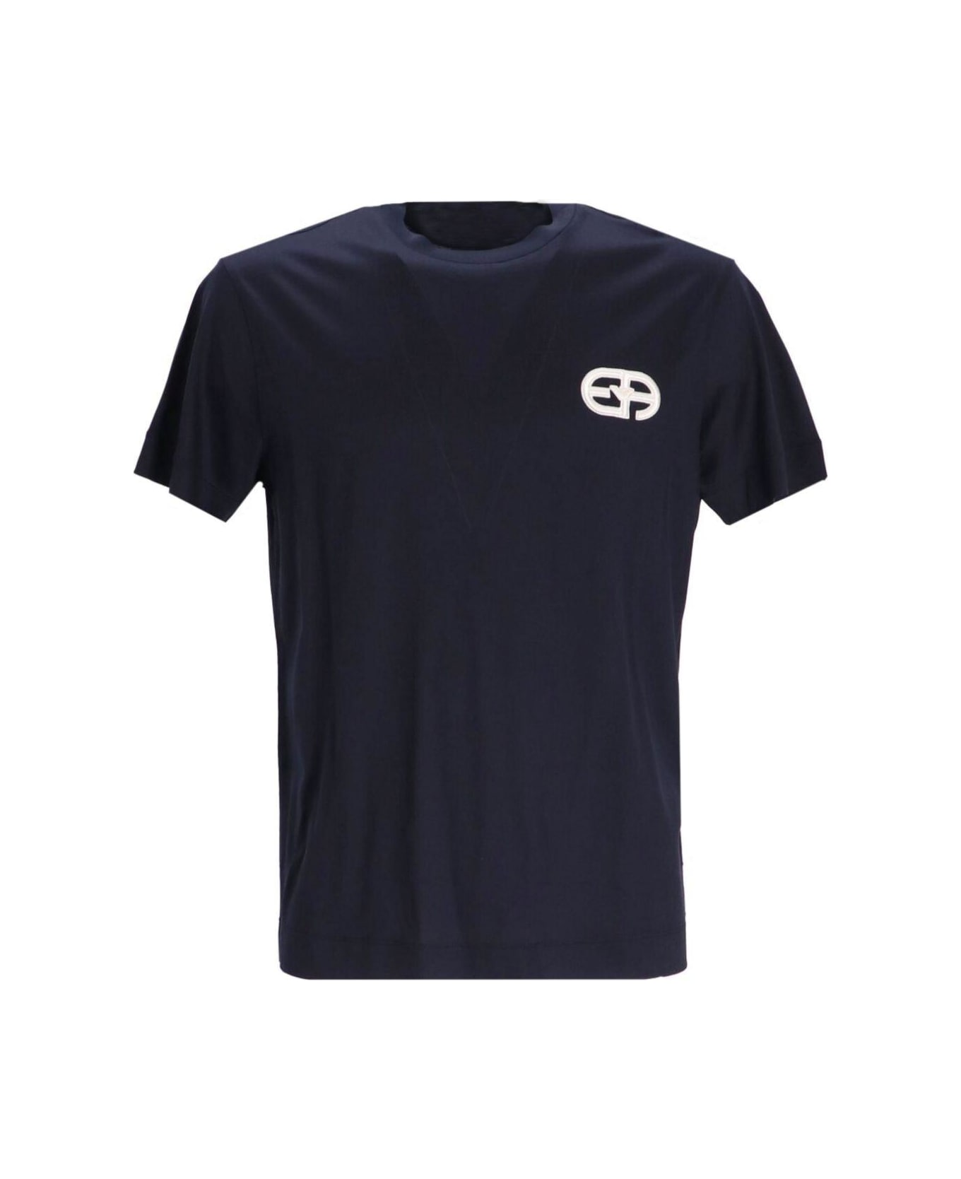 Emporio Armani Logo Embroidered Crewneck T-shirt - Blu navy