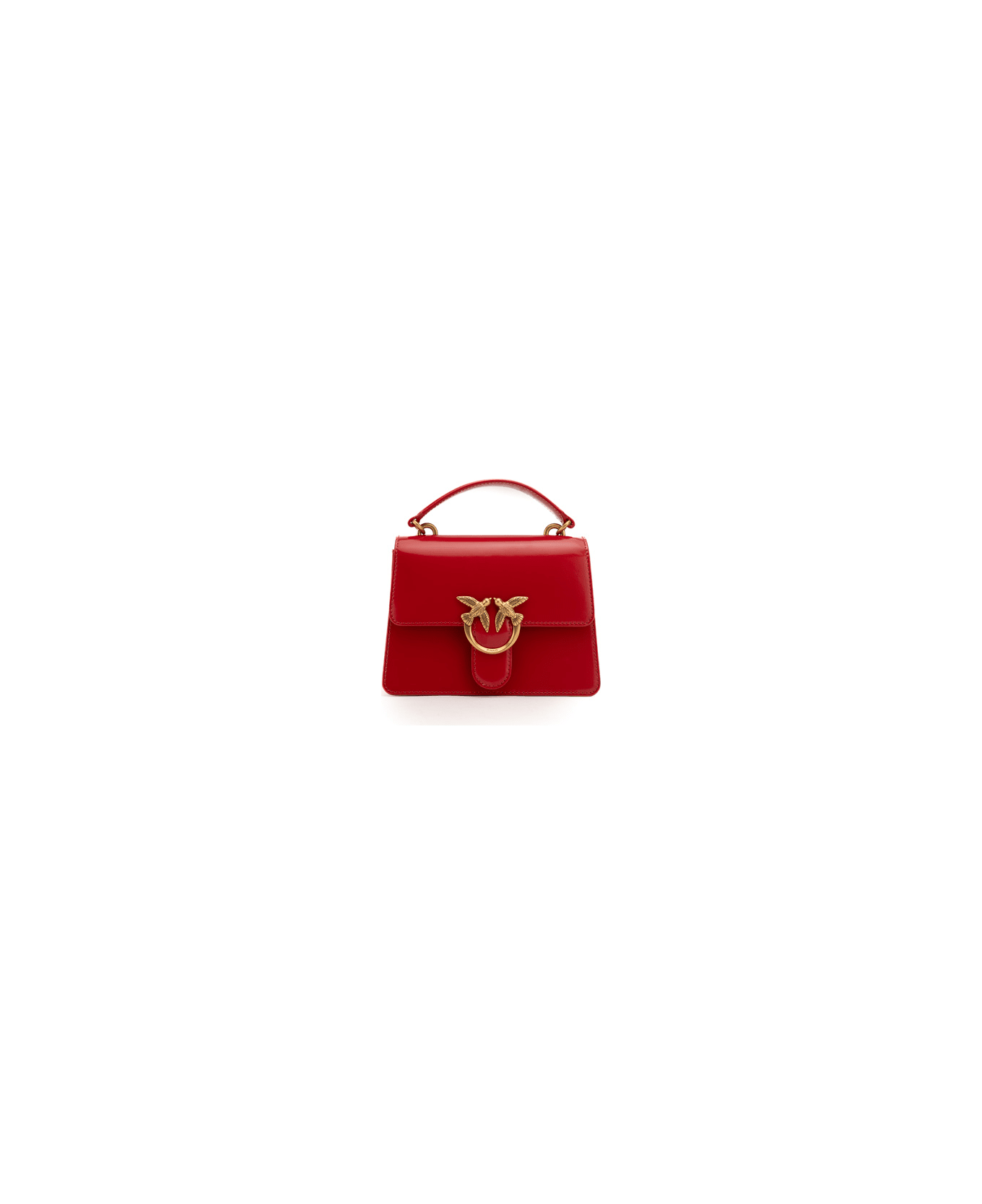 Pinko Mini Love One Top Handle Light Bag In Red Shiny Leather - Red トートバッグ
