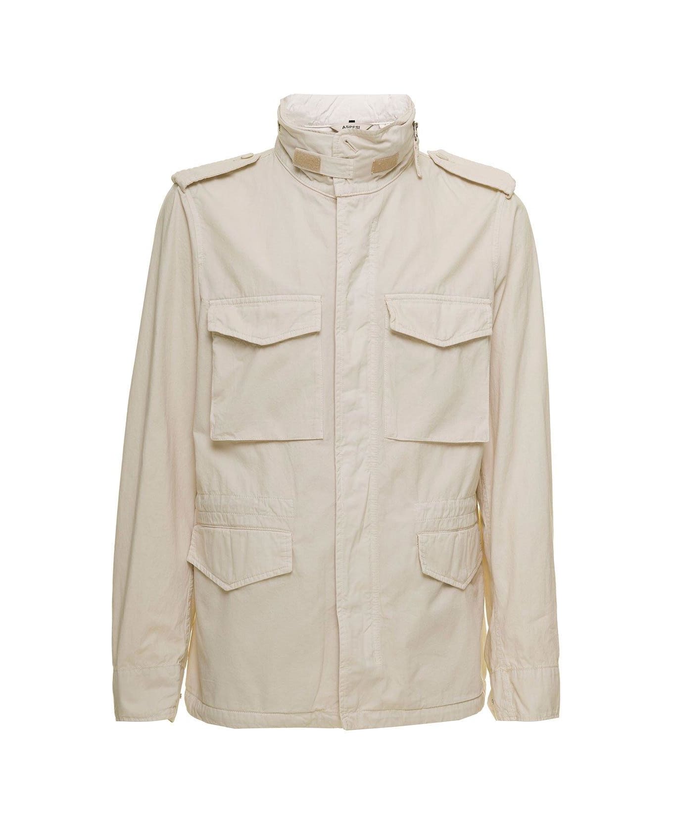 Aspesi Stand-up Collared Flap-pocketed Military Jacket - Beige