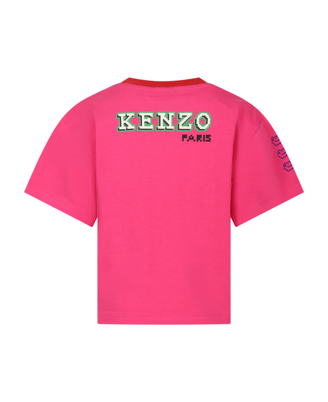 Kenzo Kids Fuchsia T-shirt For Girl With Tiger And Logo - Fucsia Tシャツ＆ポロシャツ