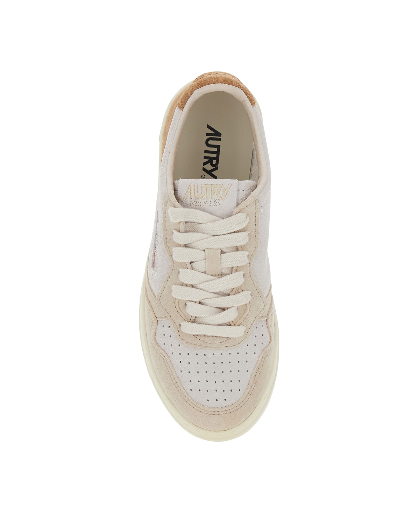 Autry 'medalist' White Low Top Sneakers With Logo Detail In Leather And Suede Woman - Brown