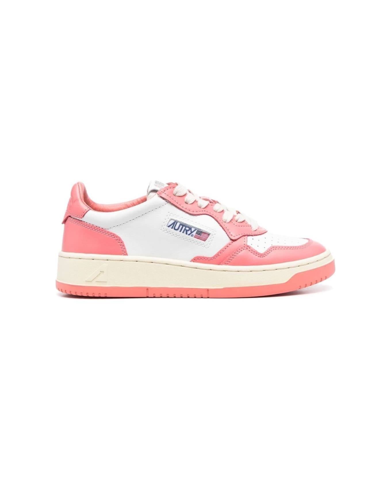 Autry Pink And White 'medalist' Low Top Sneakers In Cow Leather - Multicolor