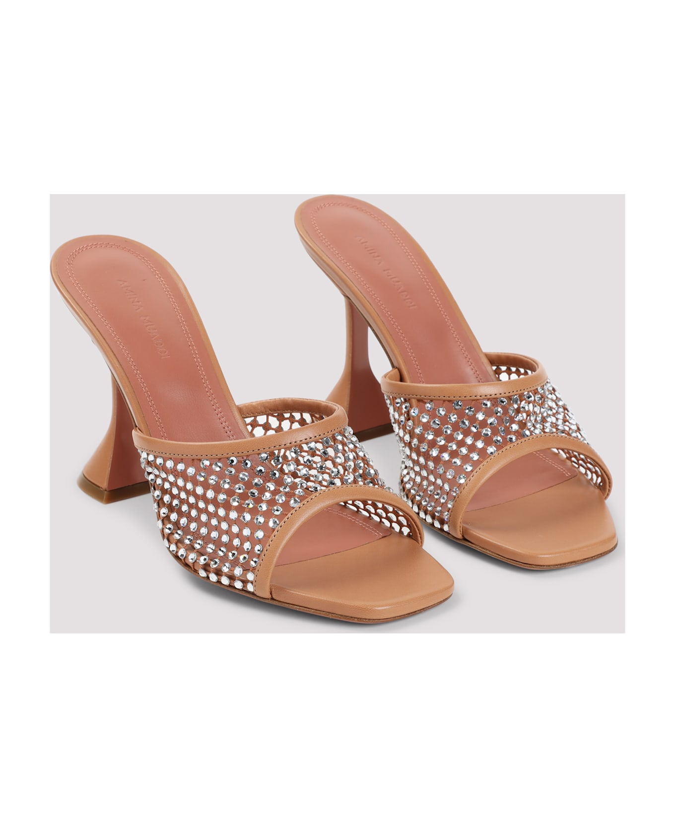 Amina Muaddi Lupita Crystal Net 95 Sandals - Latte White