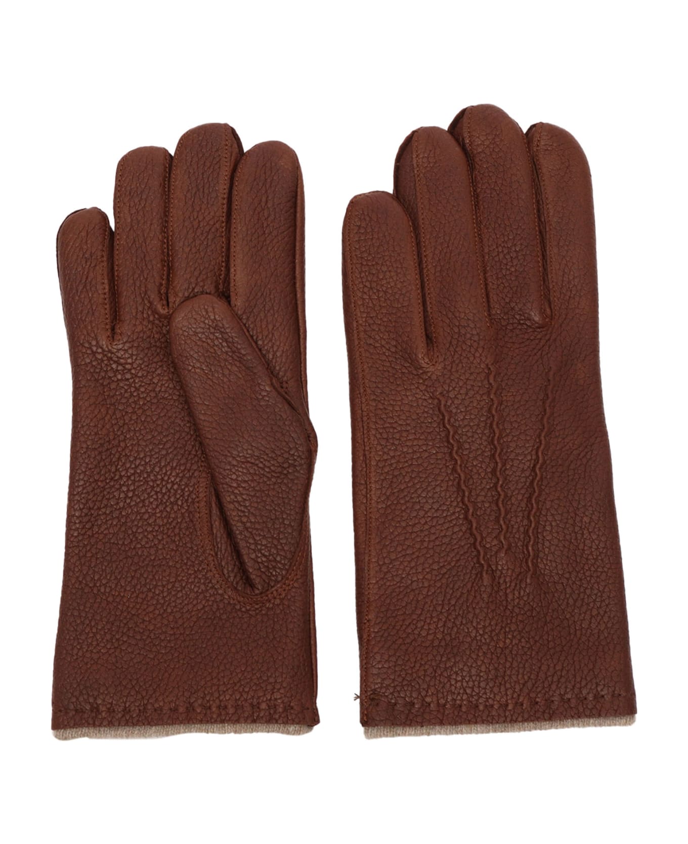 Orciani Grained Leather Gloves - BROWN 手袋