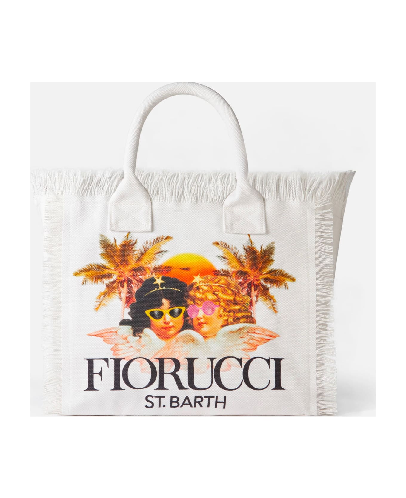 MC2 Saint Barth Vanity White Canvas Shoulder Bag With Fiorucci Angels Print | Fiorucci Special Edition - WHITE