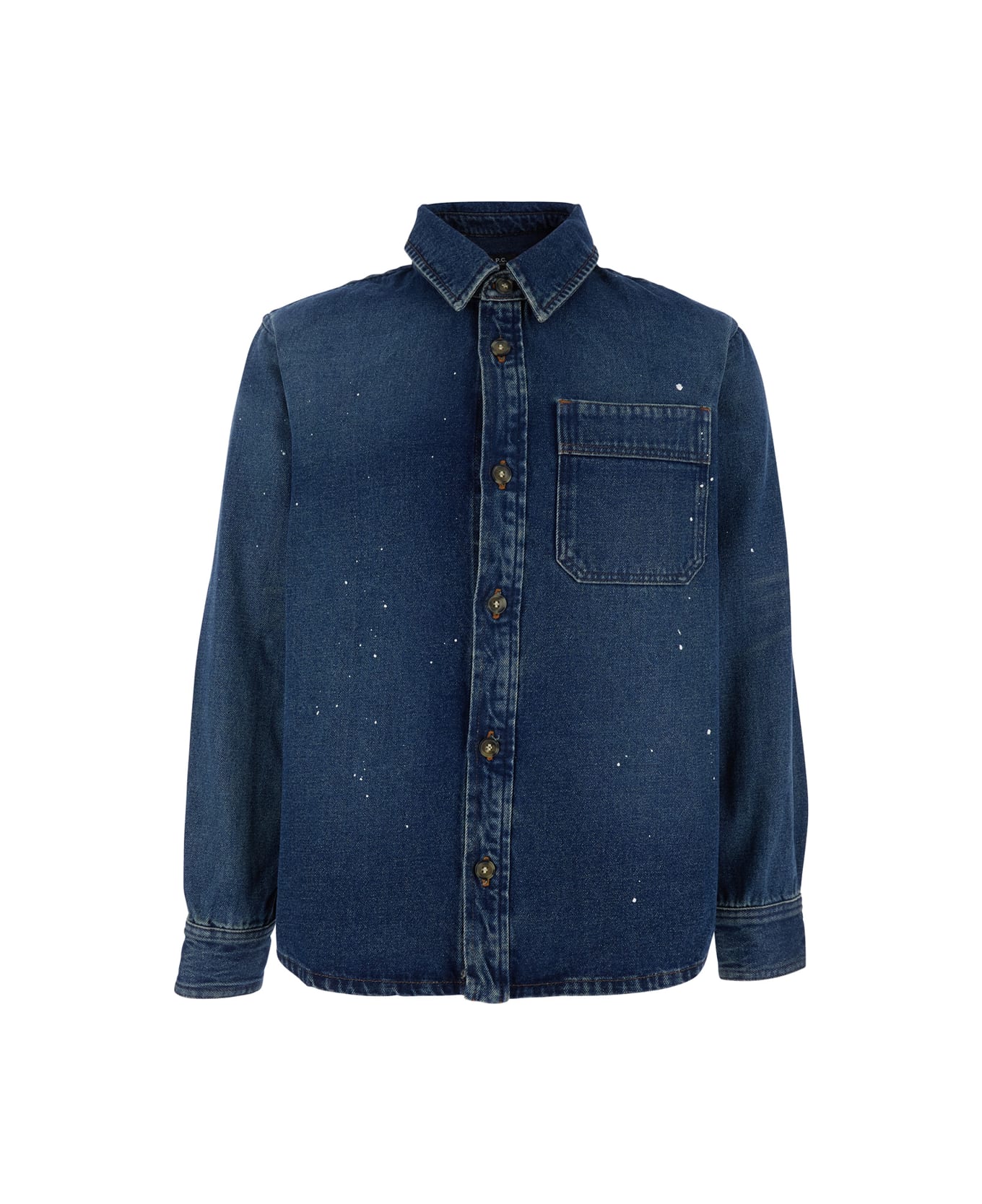 A.P.C. 
basile
 Blue Shirt With Chest Pocket And All-over Paint Effect In Cotton Man - Blu