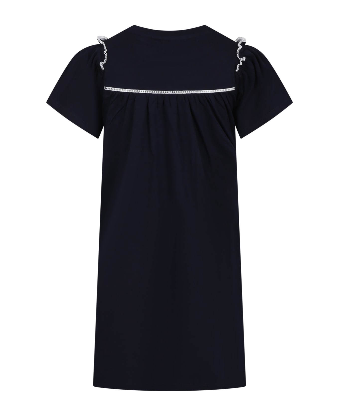 Chloé Blue Dress For Baby Girl With Logo - Marine