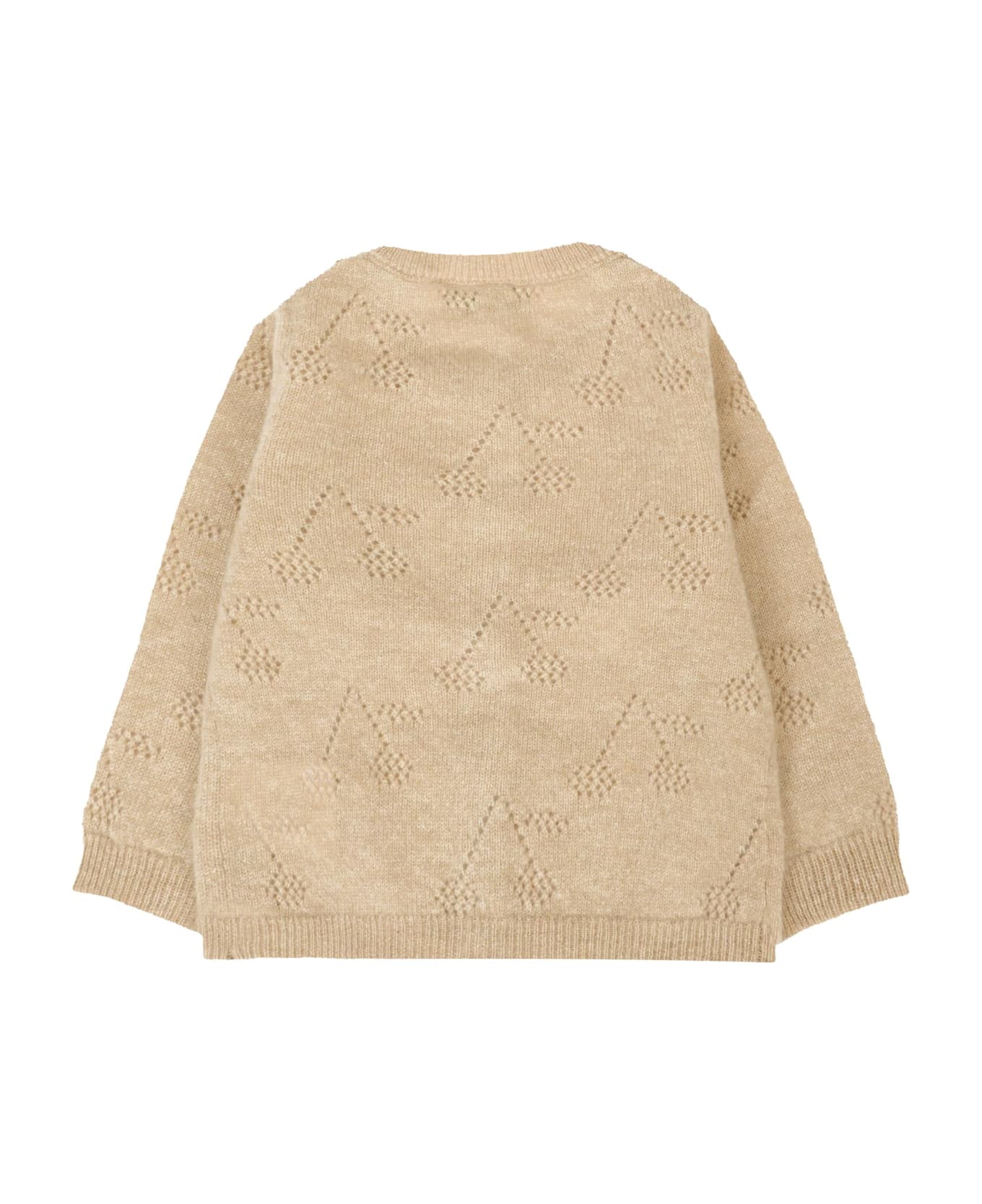 Bonpoint Beige Cardigan For Baby Girl With Cherries - Beige