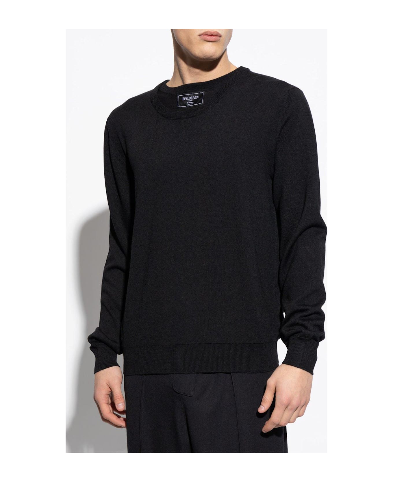 Balmain Logo Patch Double-collar Knit Sweater - BLACK