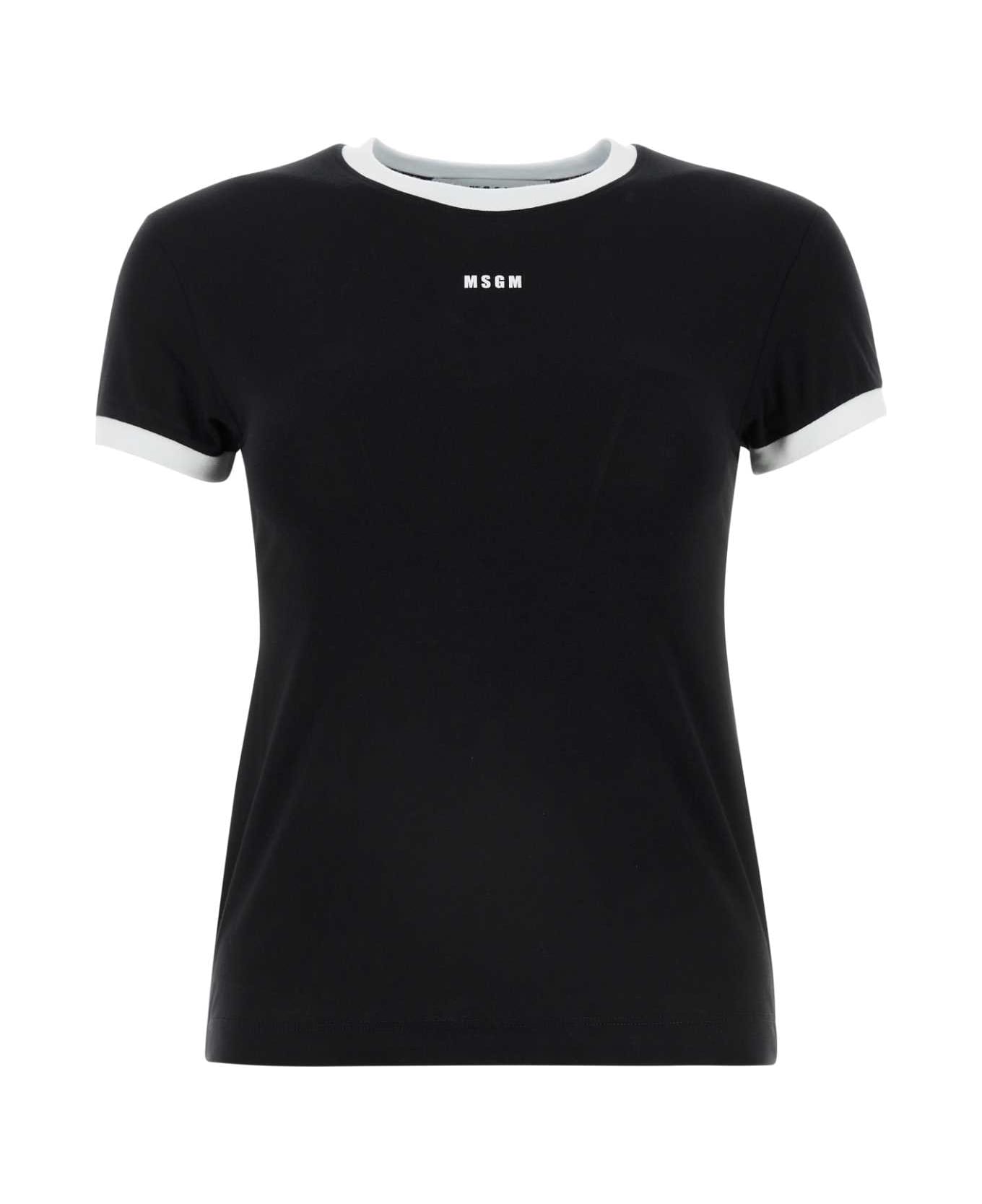 MSGM Black Stretch Cotton T-shirt - BLACK