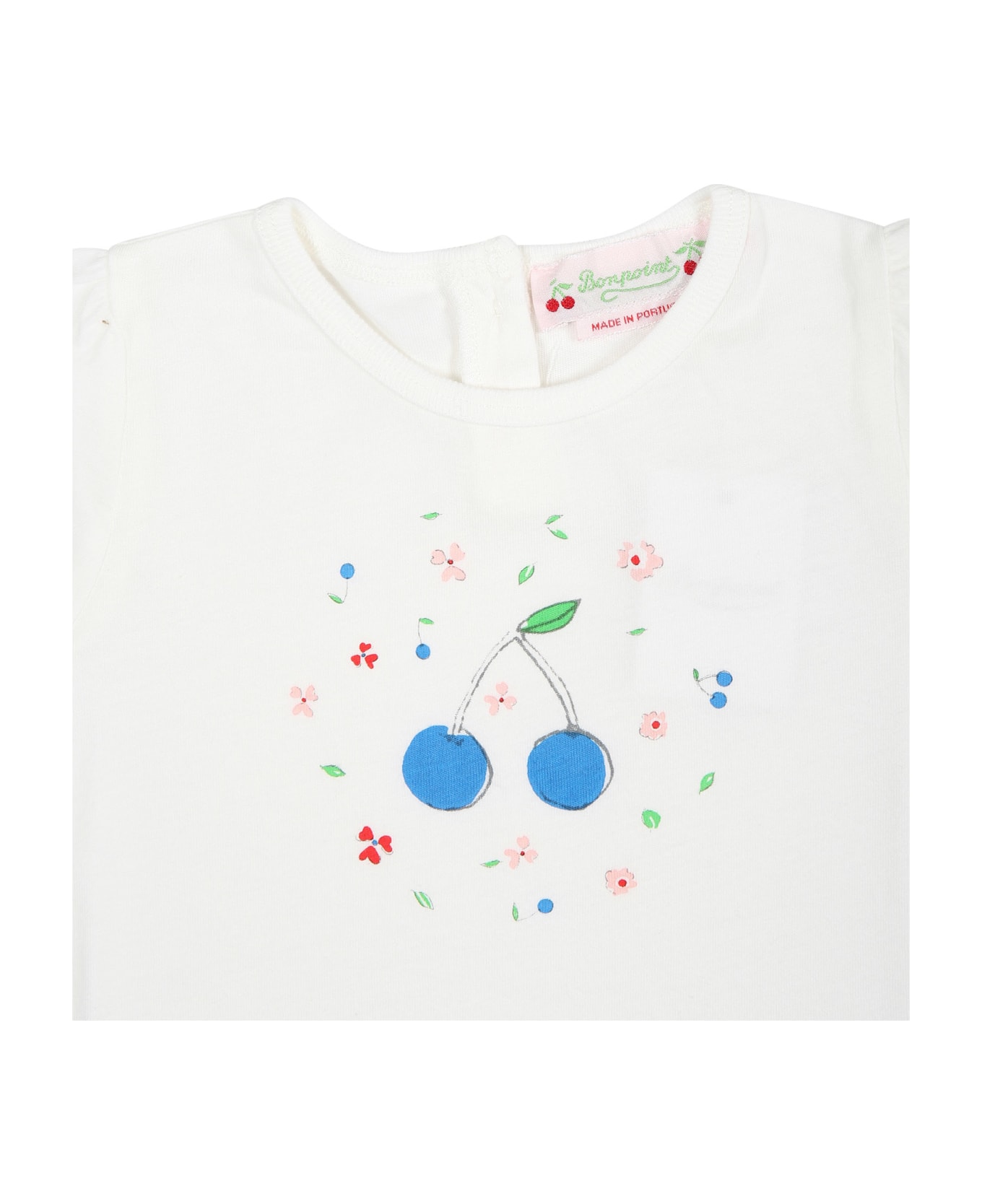 Bonpoint White T-shirt For Baby Girl With Cherries - White Tシャツ＆ポロシャツ