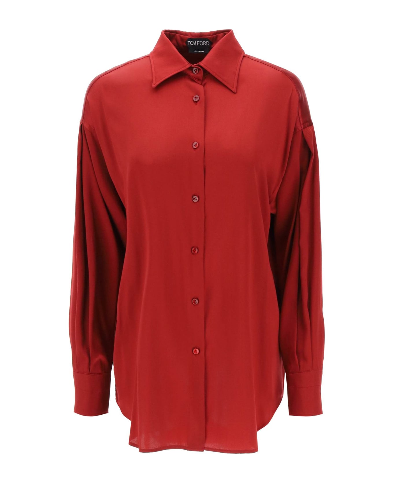 Tom Ford Stretch Silk Satin Shirt - OXBLOOD RED (Red)
