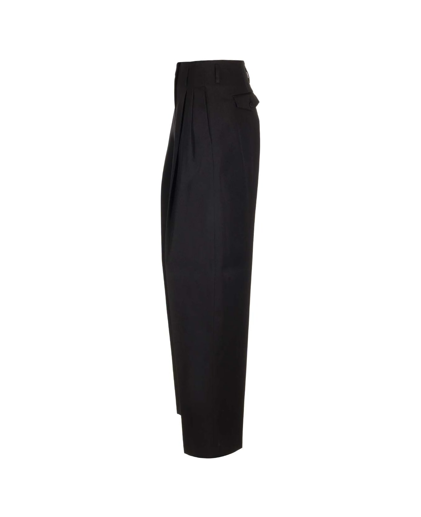 Golden Goose Wool Gabardine Wide Leg Trousers - Nero