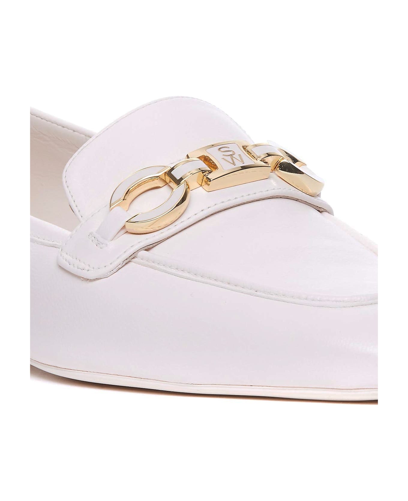 Stuart Weitzman Signature Square Leather Loafers - White