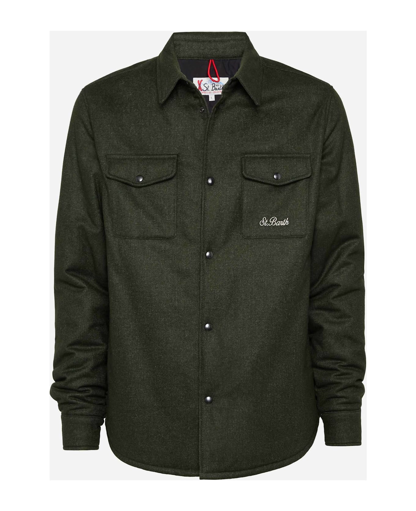 MC2 Saint Barth Wooly Green Overshirt Chalet With St. Barth Embroidery - GREEN