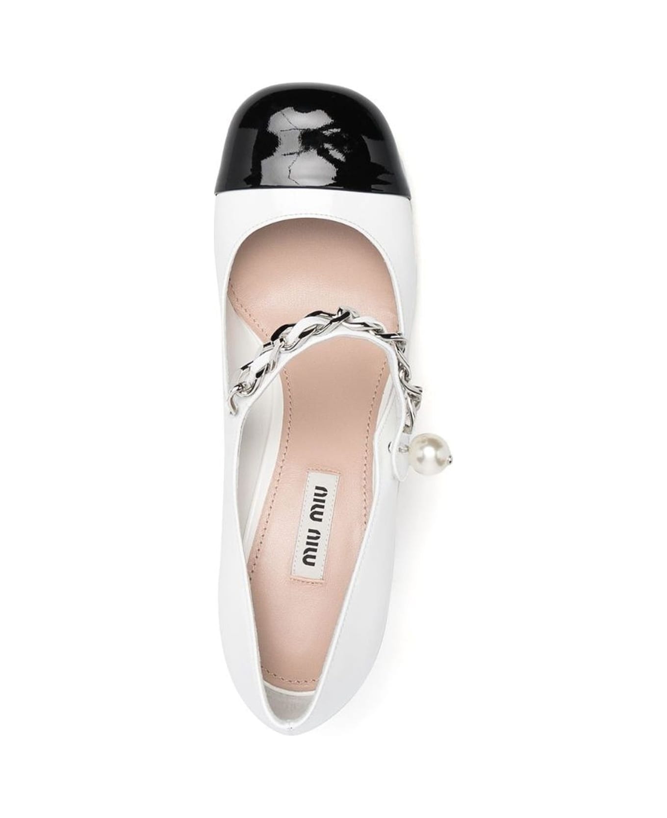 Miu Miu Leather Chain Pumps - White