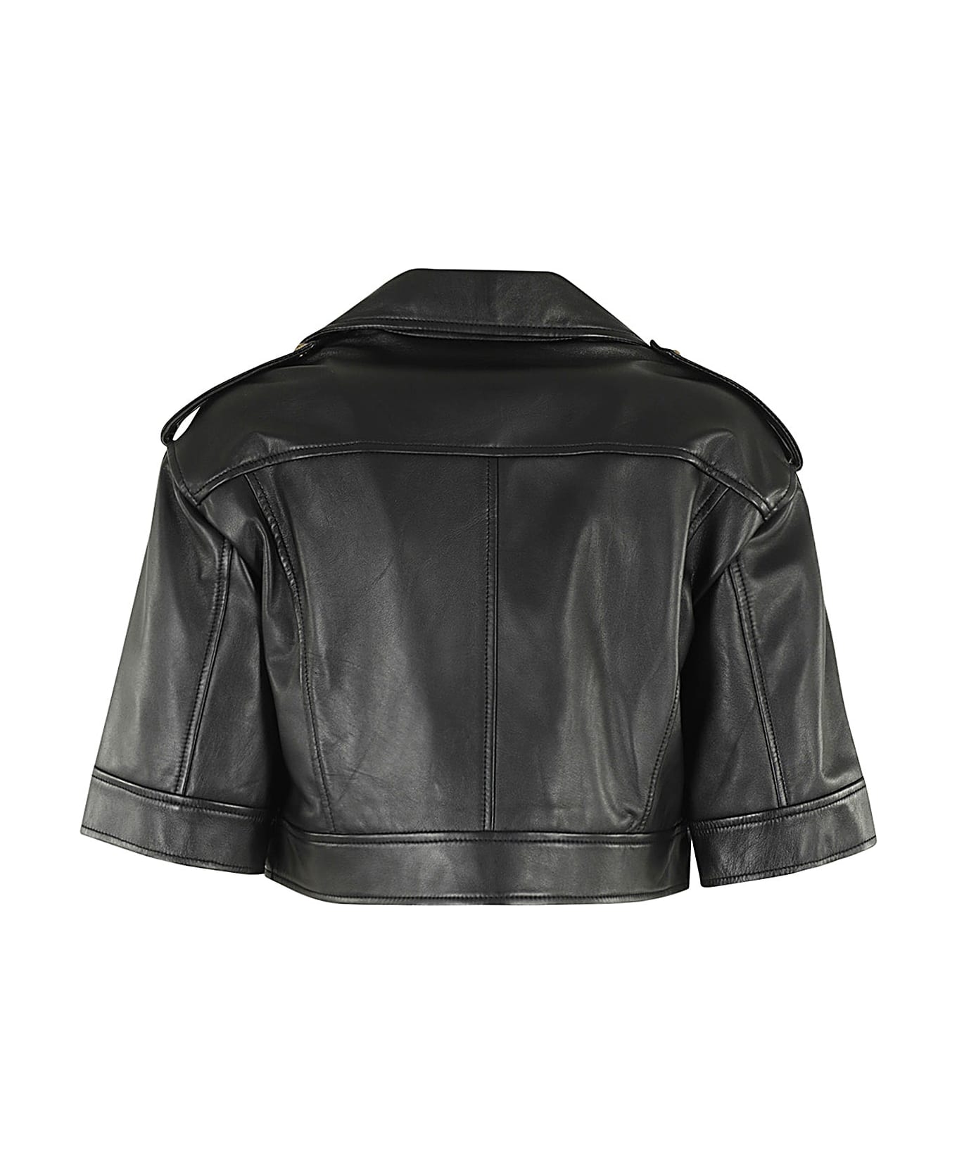 Versace Jeans Couture Leather Jacket With Short Sleeves - Black レザージャケット