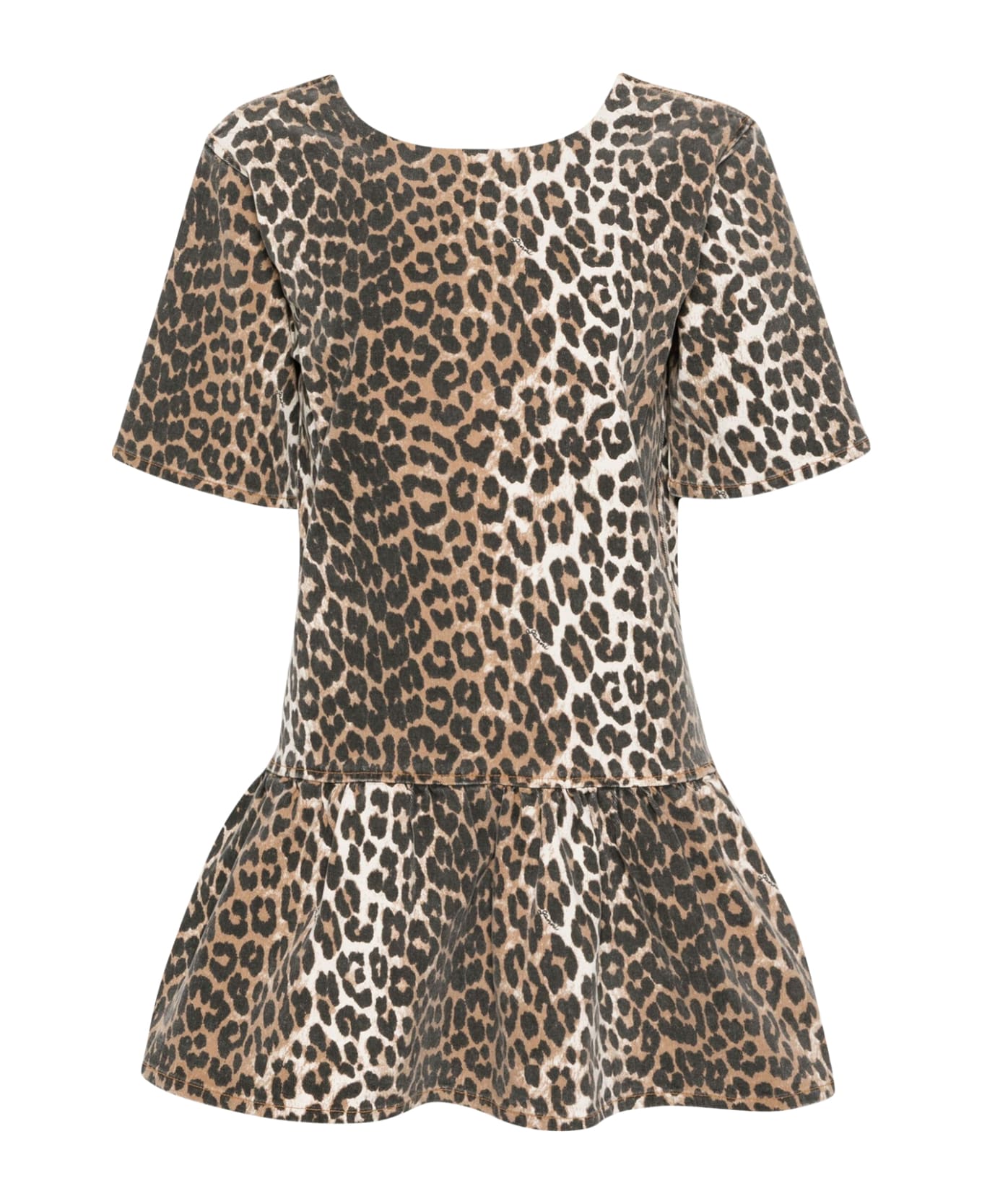 Ganni Print Denim Open-back Mini Dress - Leopard