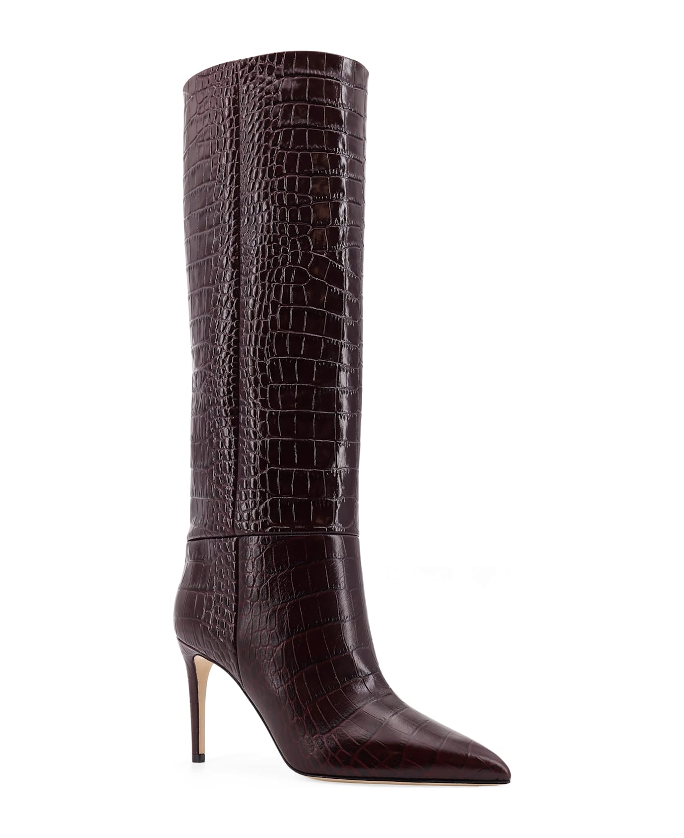 Paris Texas Stiletto Embossed Croco Leather Boots - ROUGE NOIR