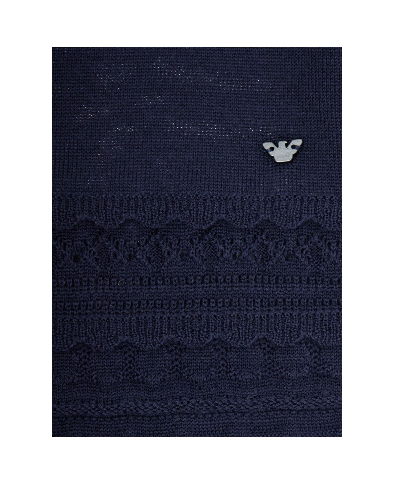 Emporio Armani Blue Dress With Round Neck And Logo Embroidery On The Front In Wool Blend Girl - Blu