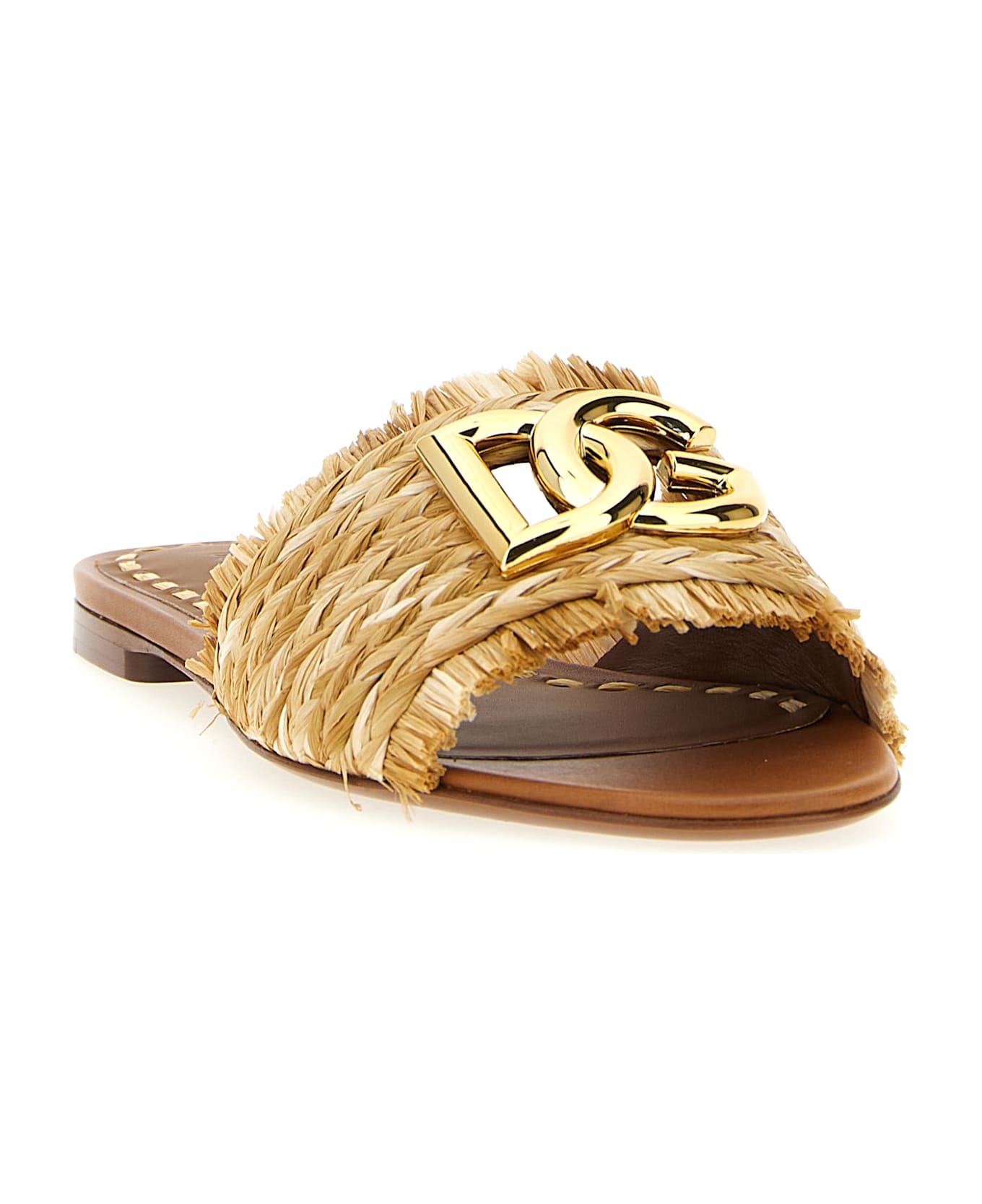 Dolce 
Gabbana Raffia Braid Slides - Brown