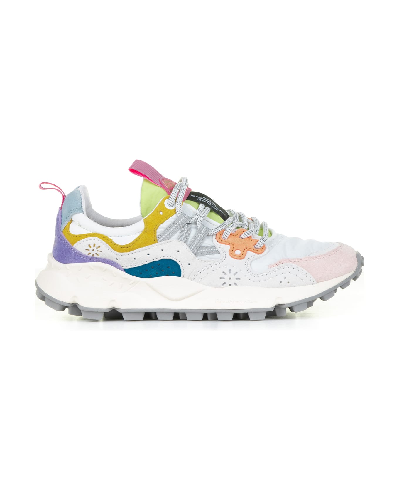 Flower Mountain Multicolored Yamano Sneakers In Suede And Nylon - WHITE PINK