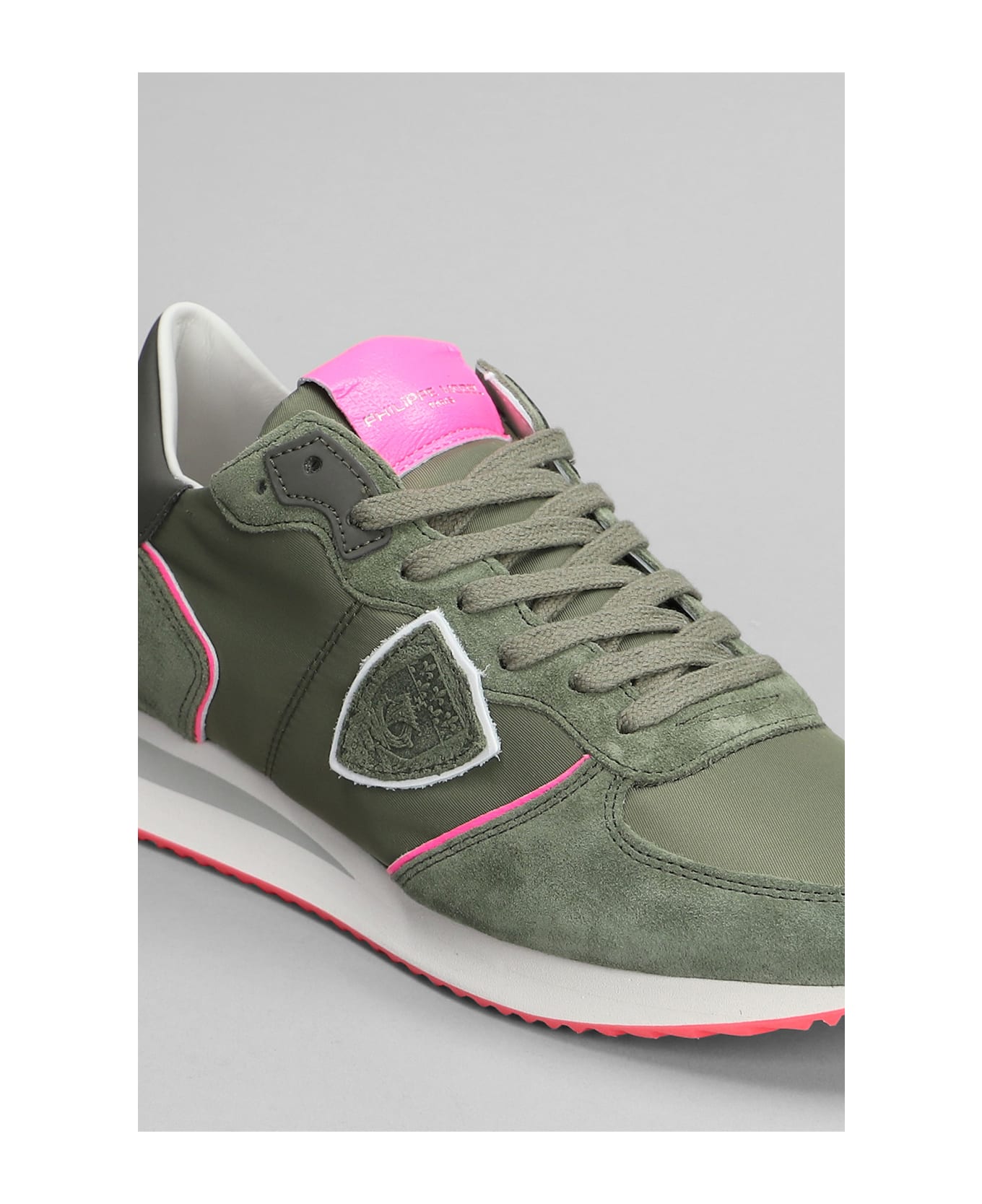 Philippe Model Trpx Low Sneakers In Green Suede And Fabric - green
