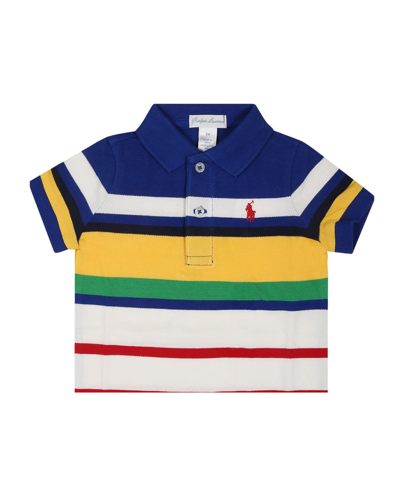 Ralph Lauren Blue Romper For Baby Boy With Pony - Multicolor ボディスーツ＆セットアップ