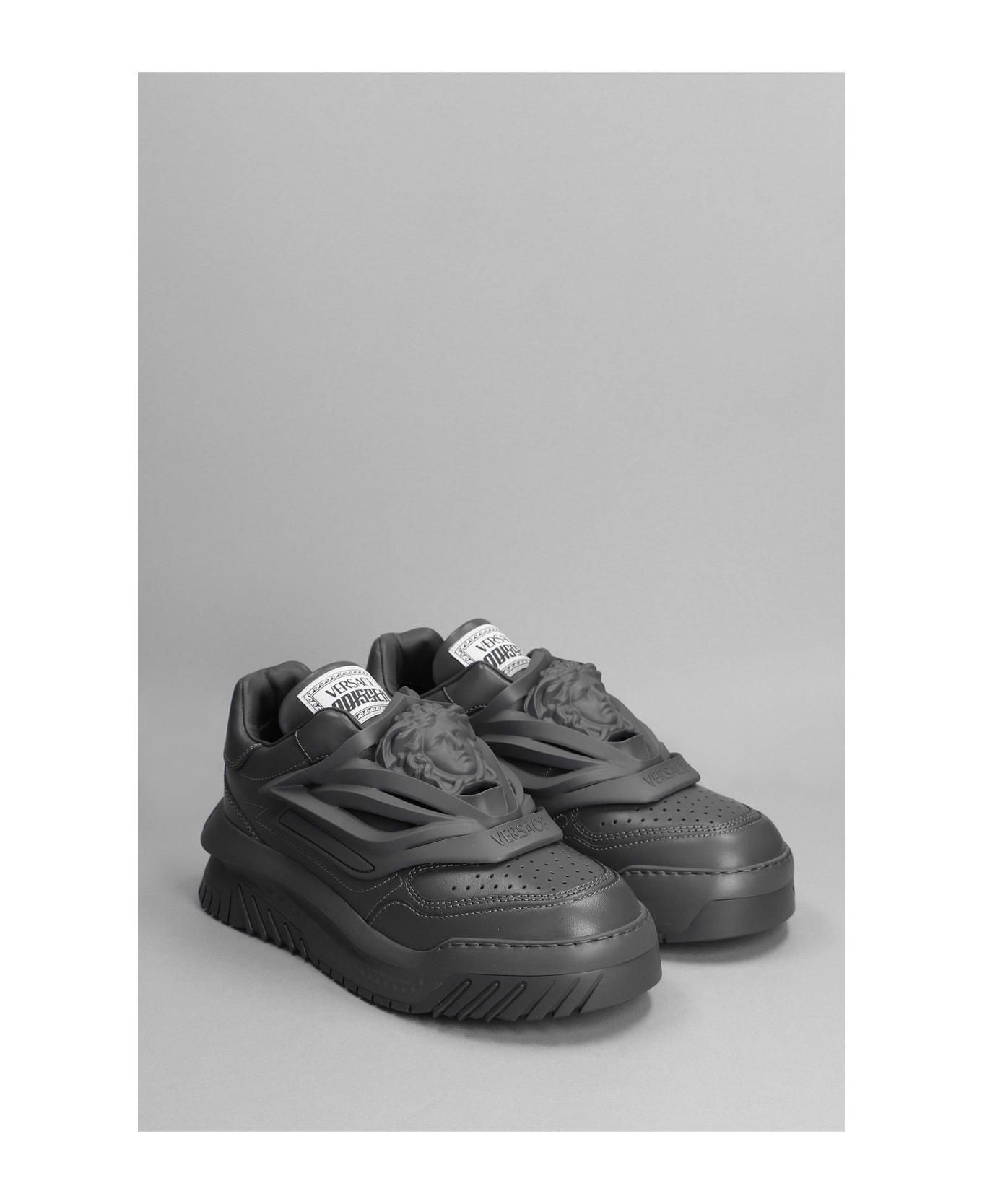 Versace Odissea Sneakers In Grey Leather - grey