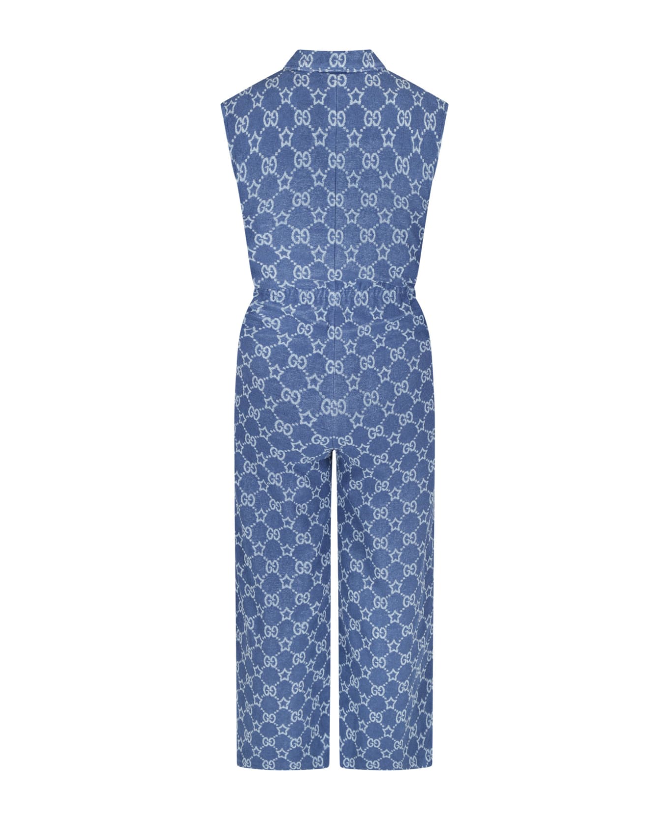 Gucci Blue Jumpsuit For Girl With Gg Stars - Blue