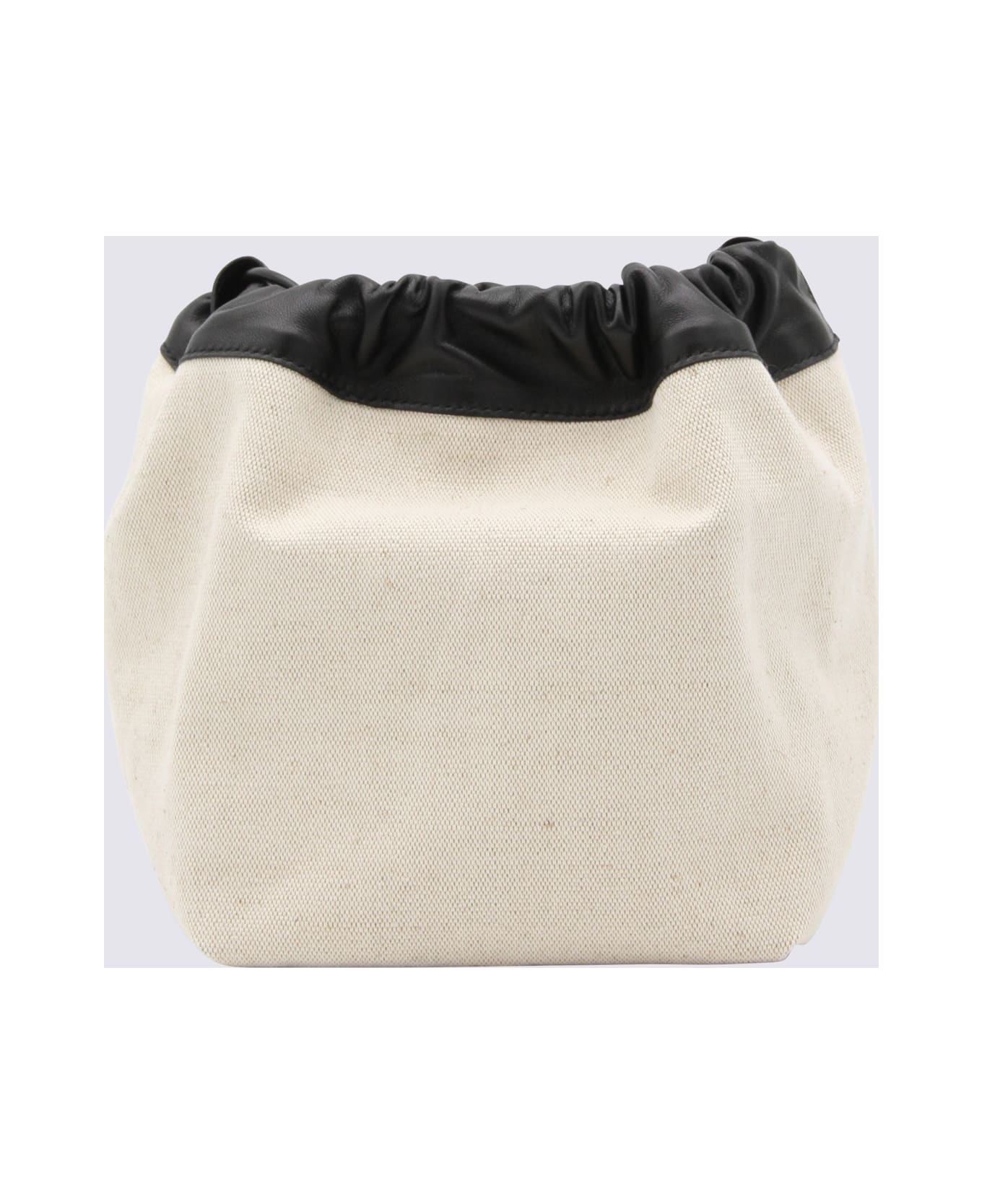 Jil Sander Ivory Canvas And Black Leather Bucket Bag - Beige