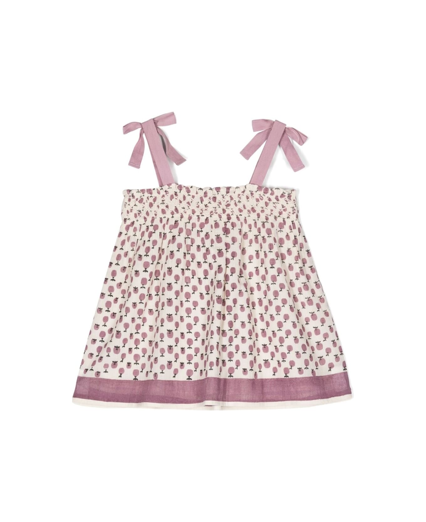 Emile Et Ida Multicolor Flared Blouse With Self-tie Straps And Print In Cotton Girl - Violet