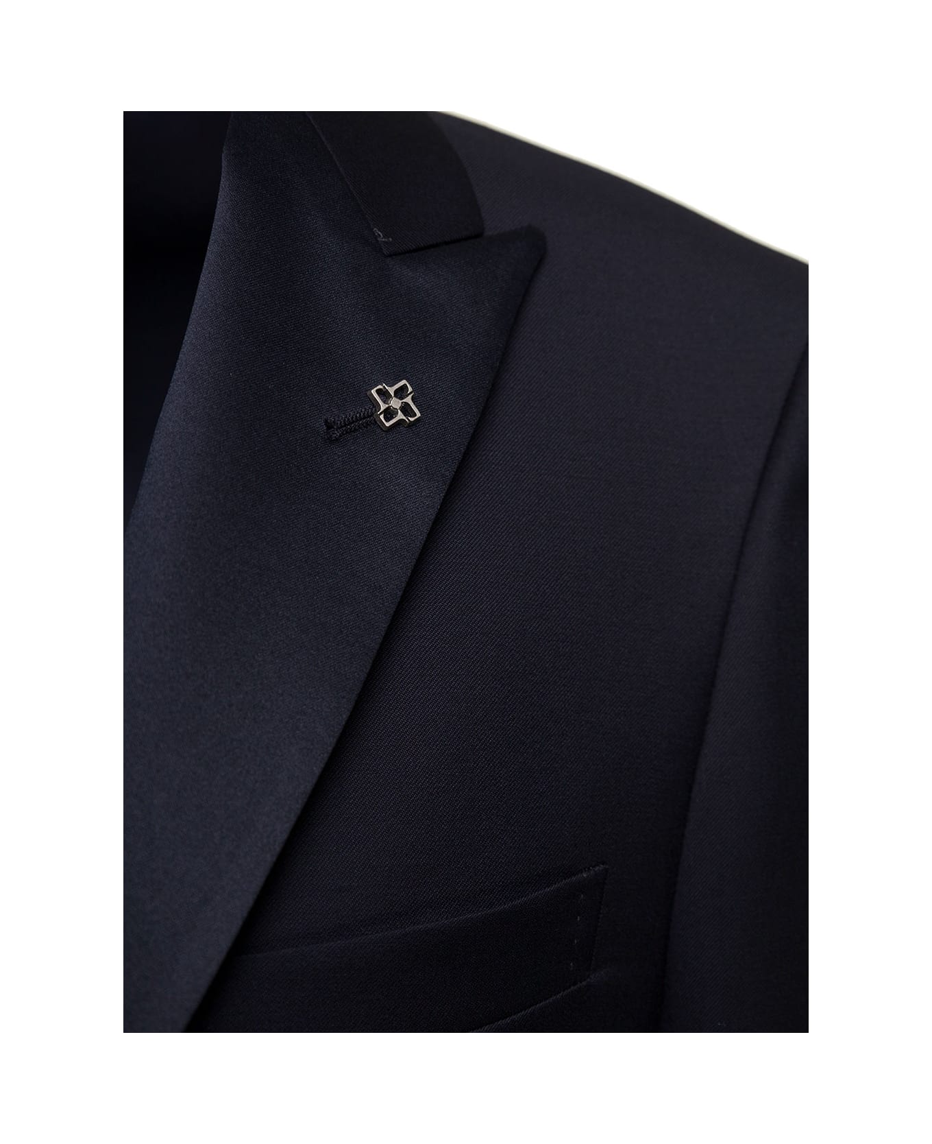 Tagliatore Blue Single-breasted Jacket With Logo Charm In Wool Man - Blu
