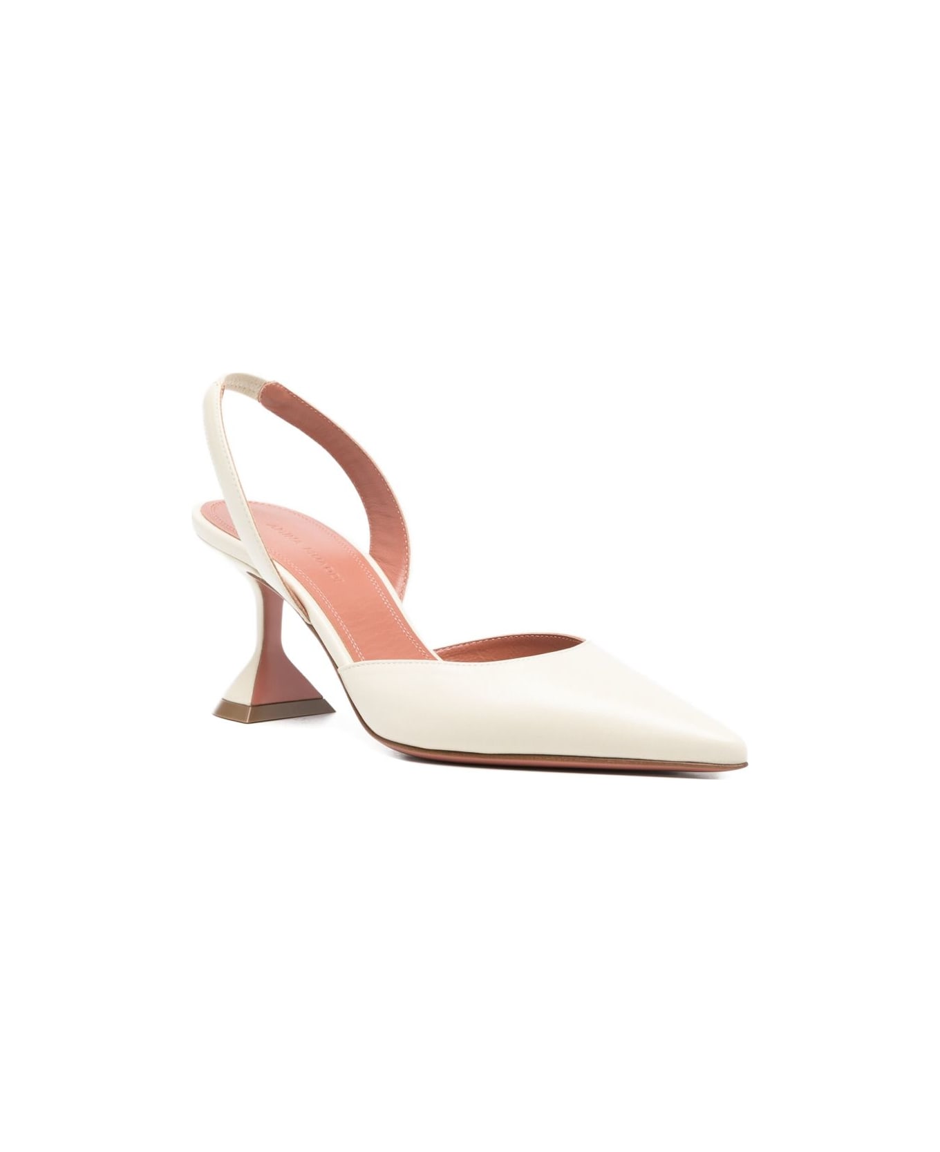 Amina Muaddi Holli Leather Slingback Pumps - Beige