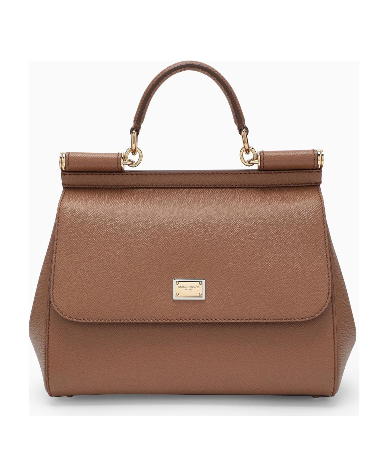 Sicily Medium Leather Shoulder Bag in Brown - Dolce Gabbana