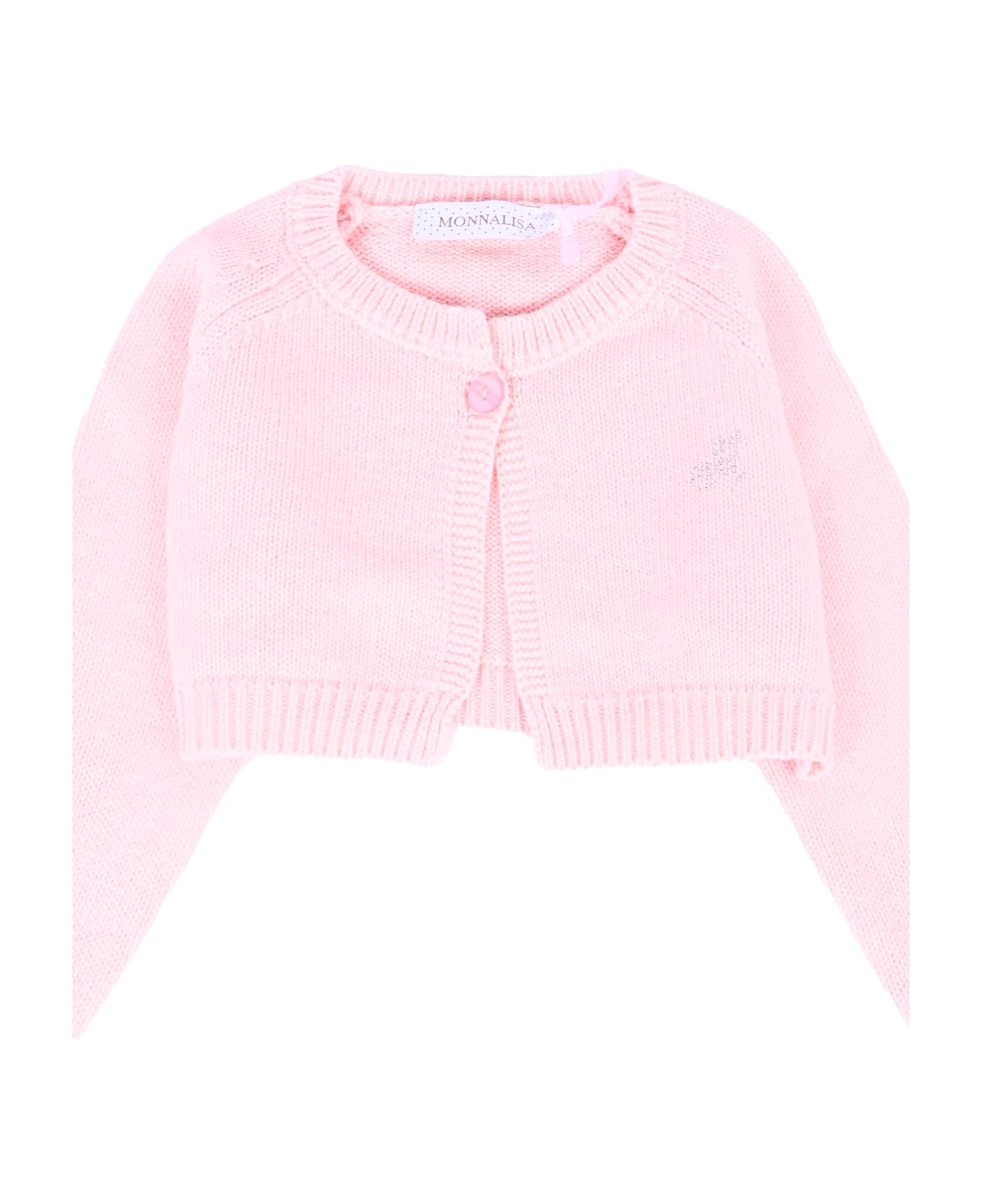 Monnalisa Pink Cardigan For Baby Girl With Logo - Pink