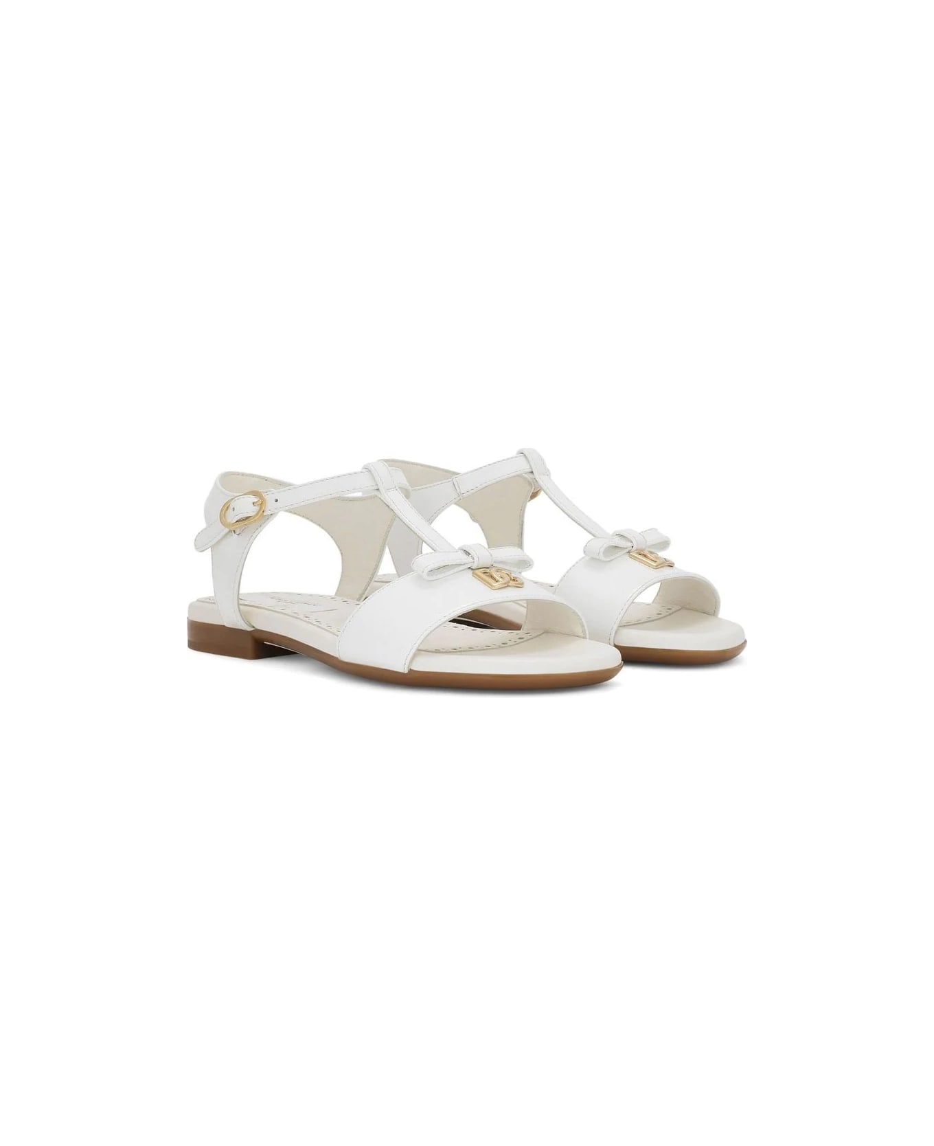 Dolce & Gabbana White Patent Leather Sandals With Dg Logo - White シューズ