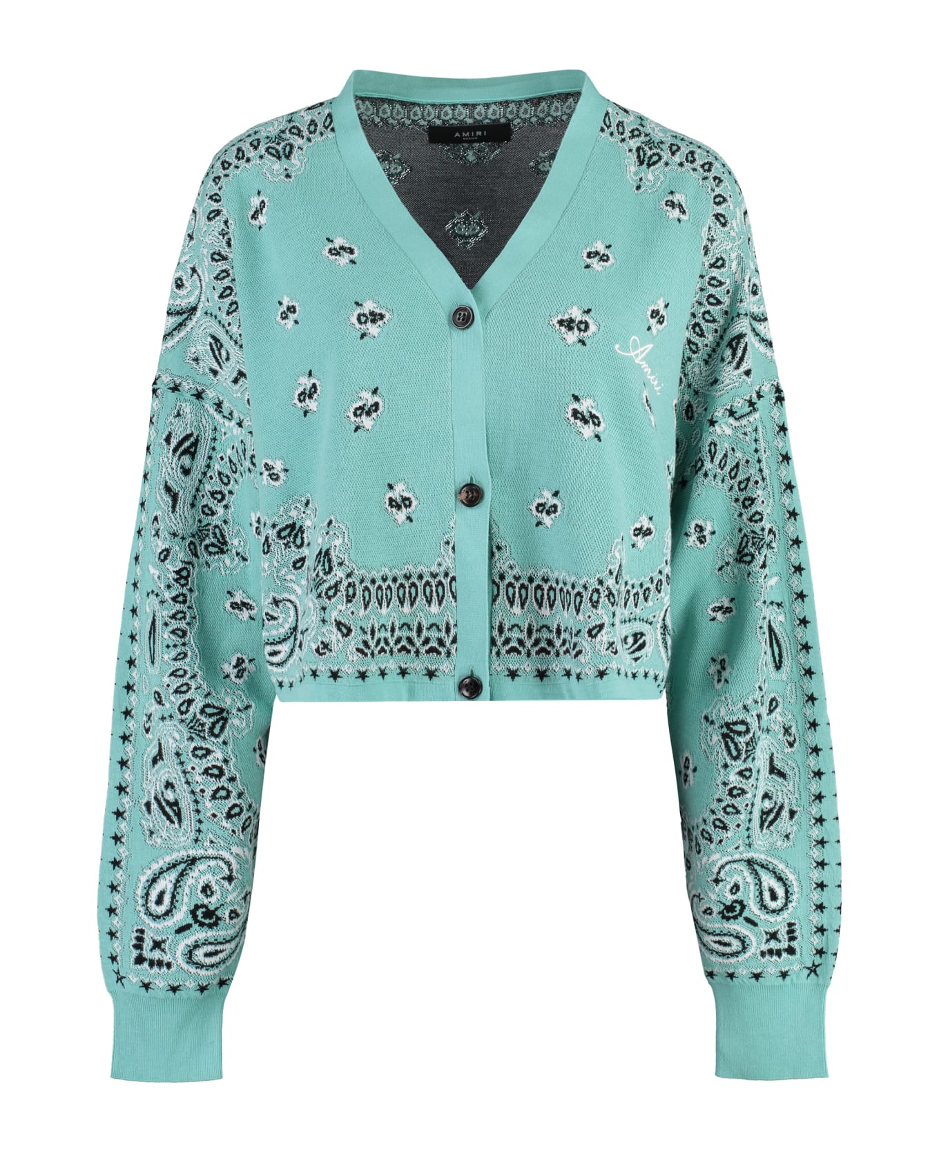 AMIRI Cropped-length Knitted Cardigan - TEAL