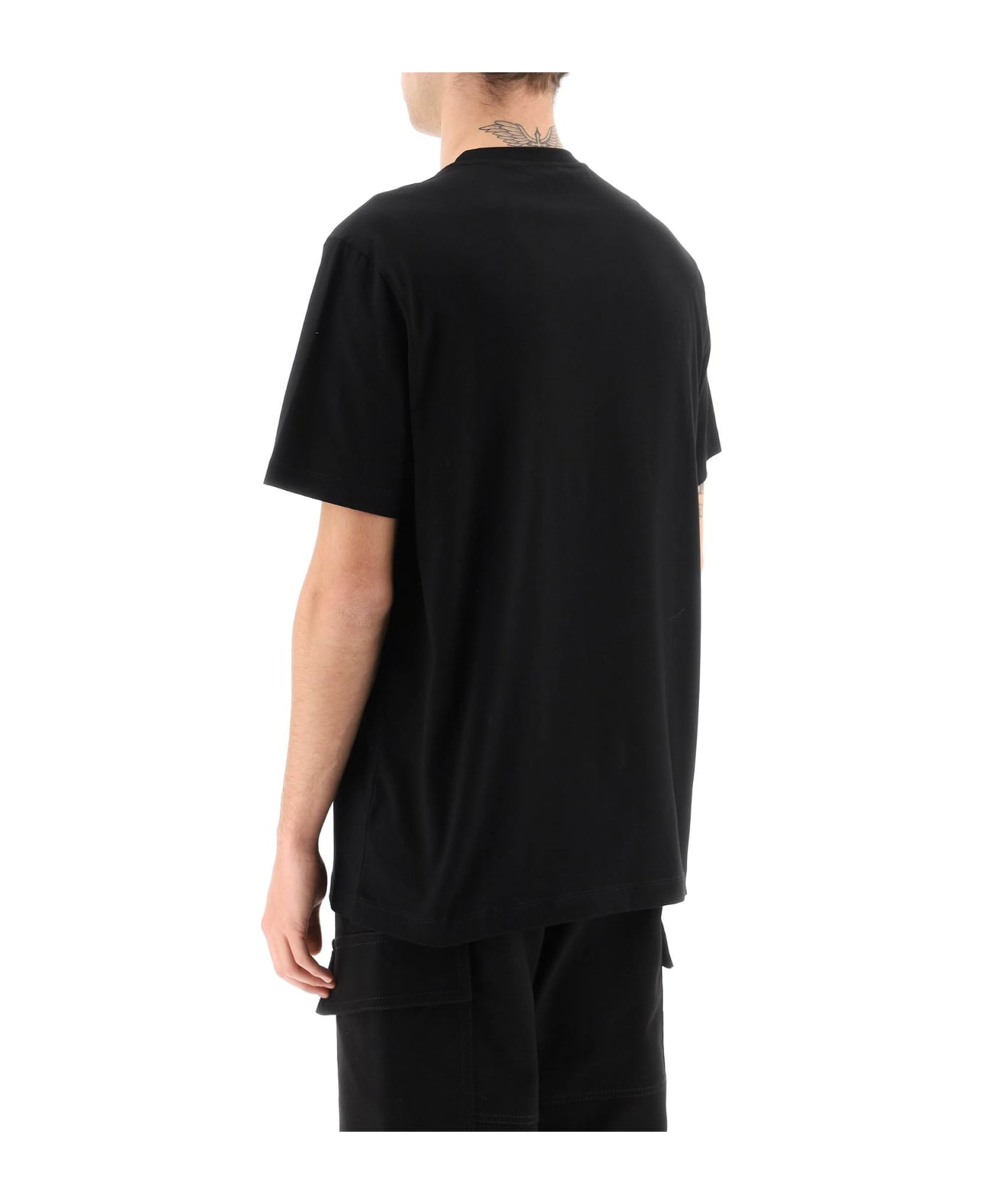 Versace Black T-shirt With Red Embroidered Sponge Logo - Nero