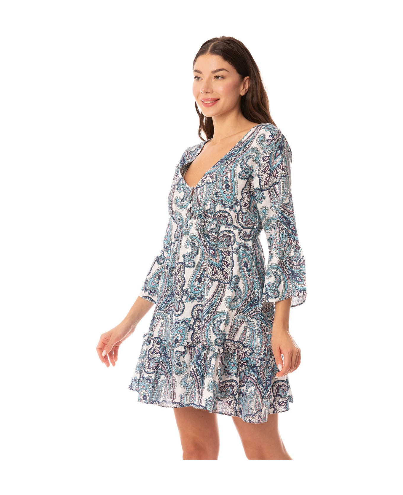 MC2 Saint Barth Woman Short Dress With Paisley Print - BLUE
