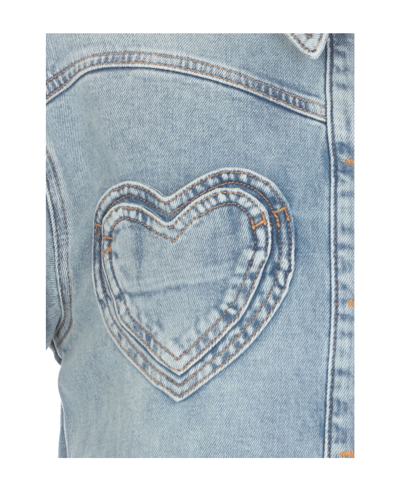 M05CH1N0 Jeans Heart Pockets Denim Jacket - Light Blue ブレザー
