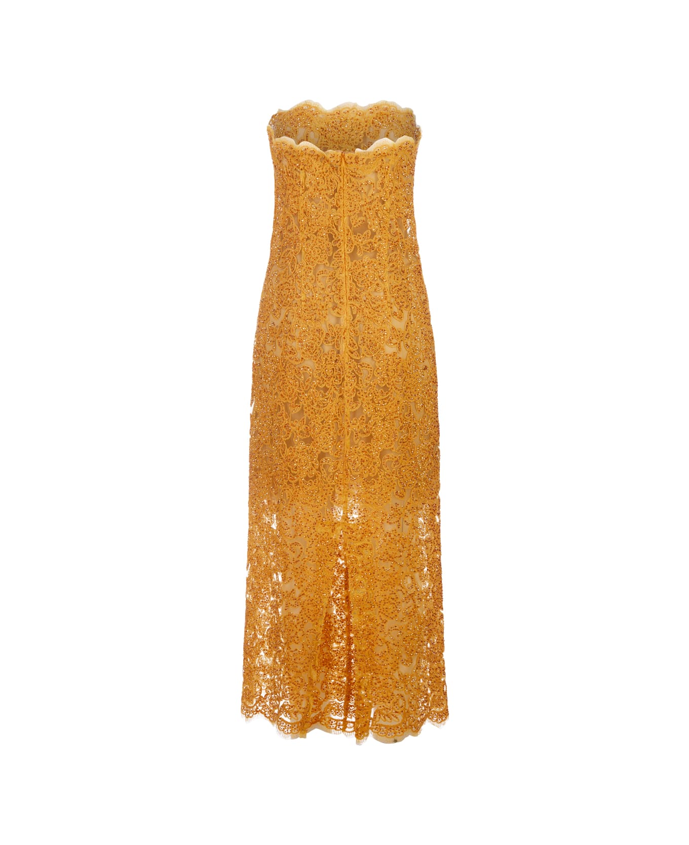 Ermanno Scervino Lace Longuette Dress With Micro Crystals - Yellow
