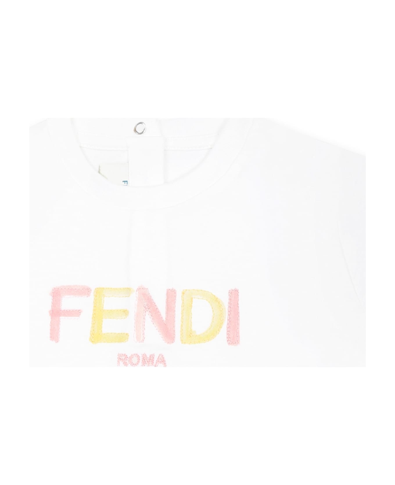 Fendi White T-shirt For Baby Girl With Logo - Ivory